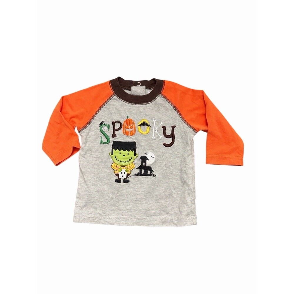 Vintage Carter's Spooky Halloween Shirt - Orange and Gray 6m